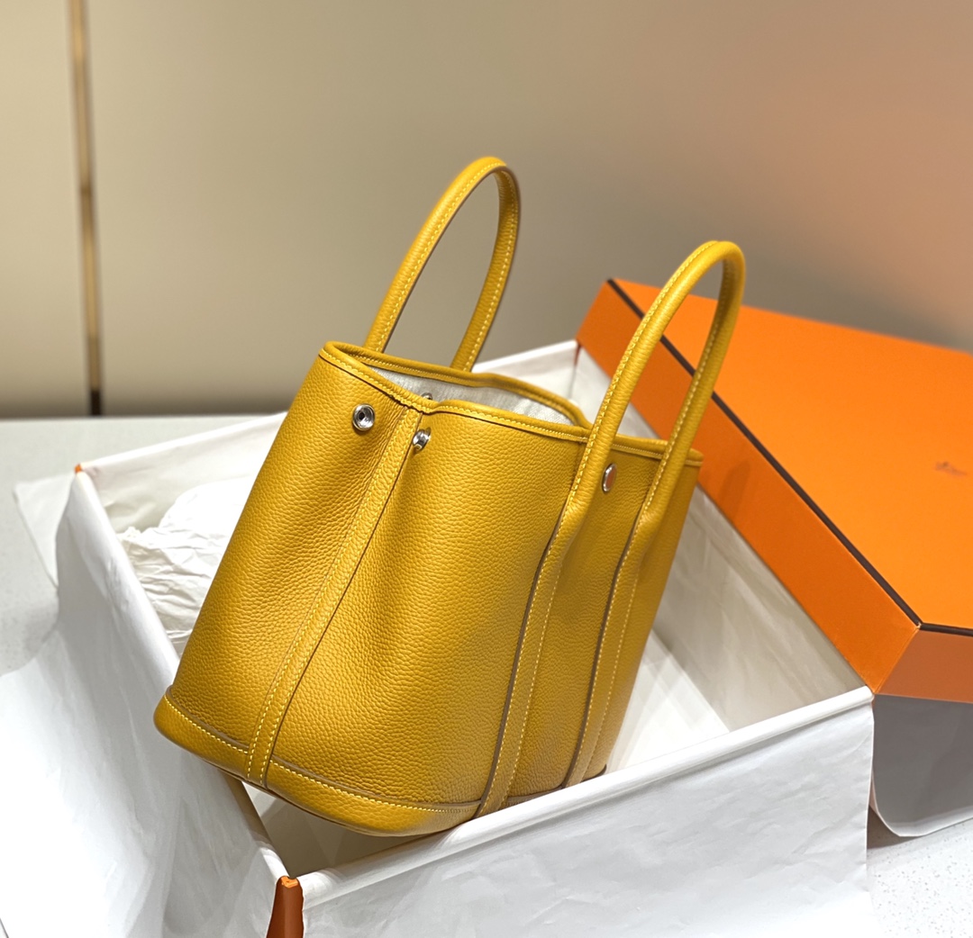 Hermes Garden Party 30cm Tote Handbag In Yellow Amber Clemence Leather